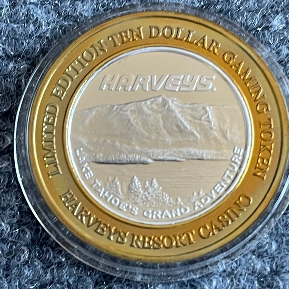 Harveys Lake Tahoe 2000 Limited Edition $10 Gaming Token .999 Fine Silver Center